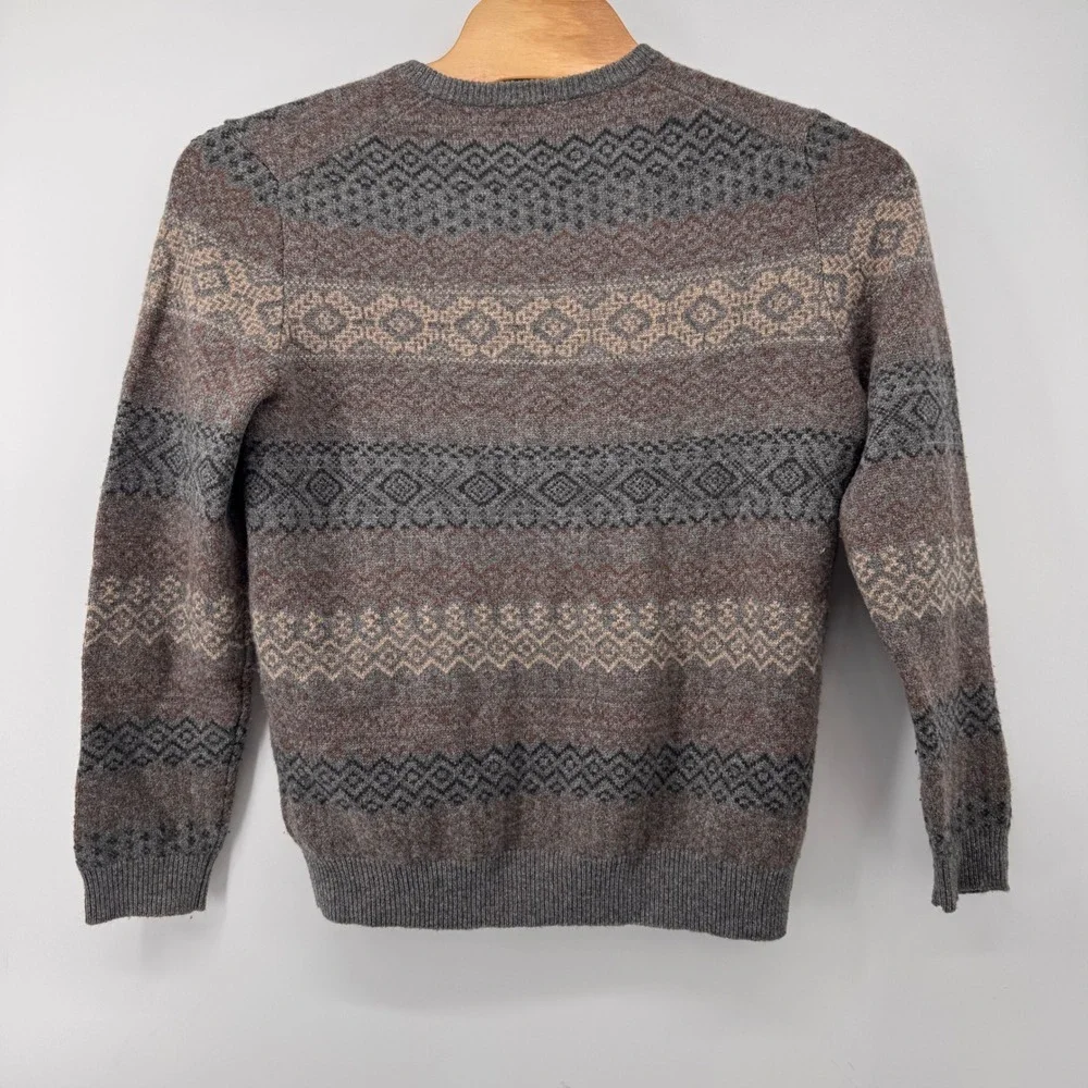 Jos A Bank Reserve Sweater Mens Large Grey Fair Isle Wool V-Neck 9248